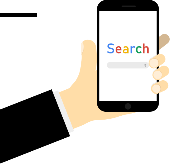 Hand mit eine Mobiltelefon, dass ein Suche zeigt