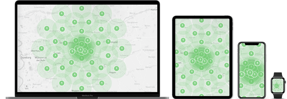 Google Mapsauf verschiedenen Endgeräten - Laptop, Tablet, Smartphone, Smartwach